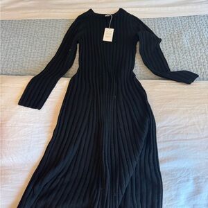 a new day Elegant Black Ribbed Long Sleeve Dress